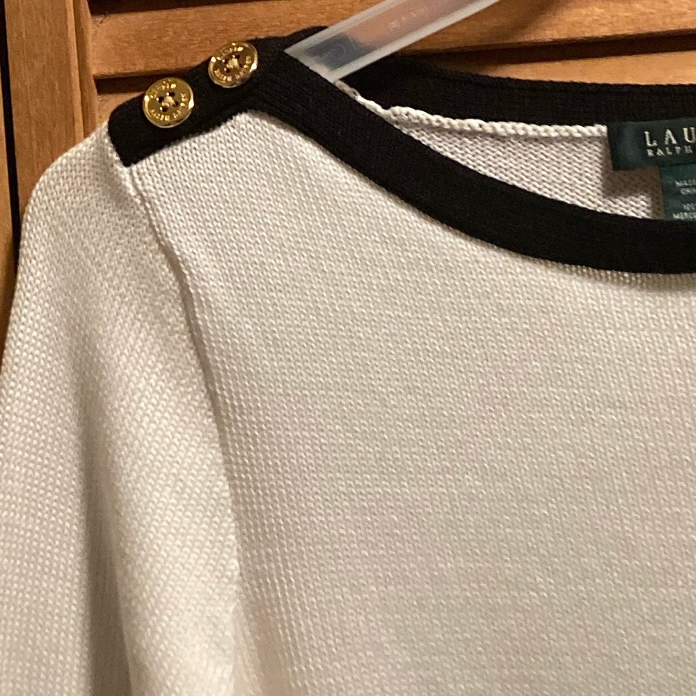 Lauren Ralph Lauren White & Black Knit Boatneck Sweater - Picture 3 of 16
